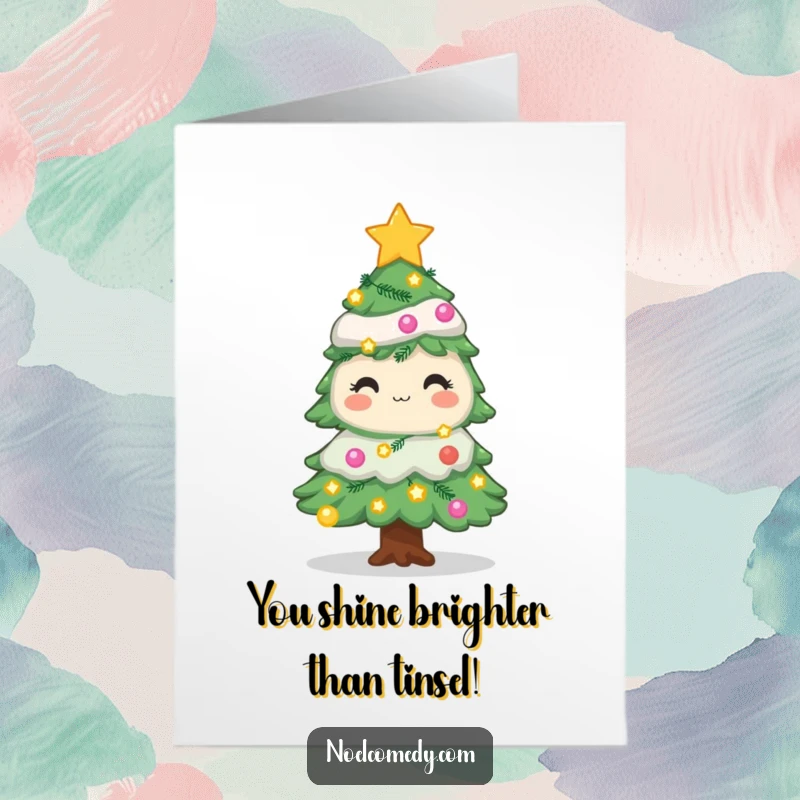 Funny Free Printable Birthday Card: A decorated pine tree with twinkling lights and stars ready to party.