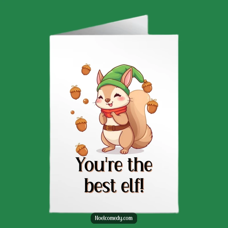 Free Printable Congrats Card: Elf Squirrel Acorn Toss Funny Downloadable