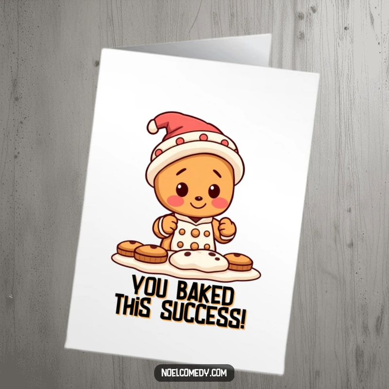 Funny Free Printable Congrats Card: A small gingerbread fellow wearing a goofy hat busily baking delicious cookies.