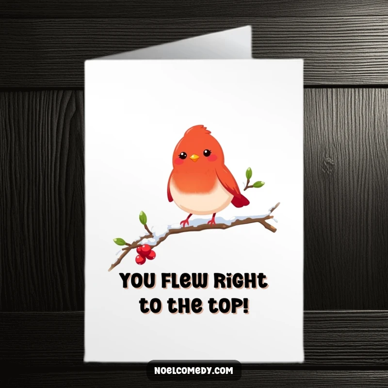 Free Printable Congratulations Card: A cheerful red robin on a snowy branch celebrating a fantastic achievement.