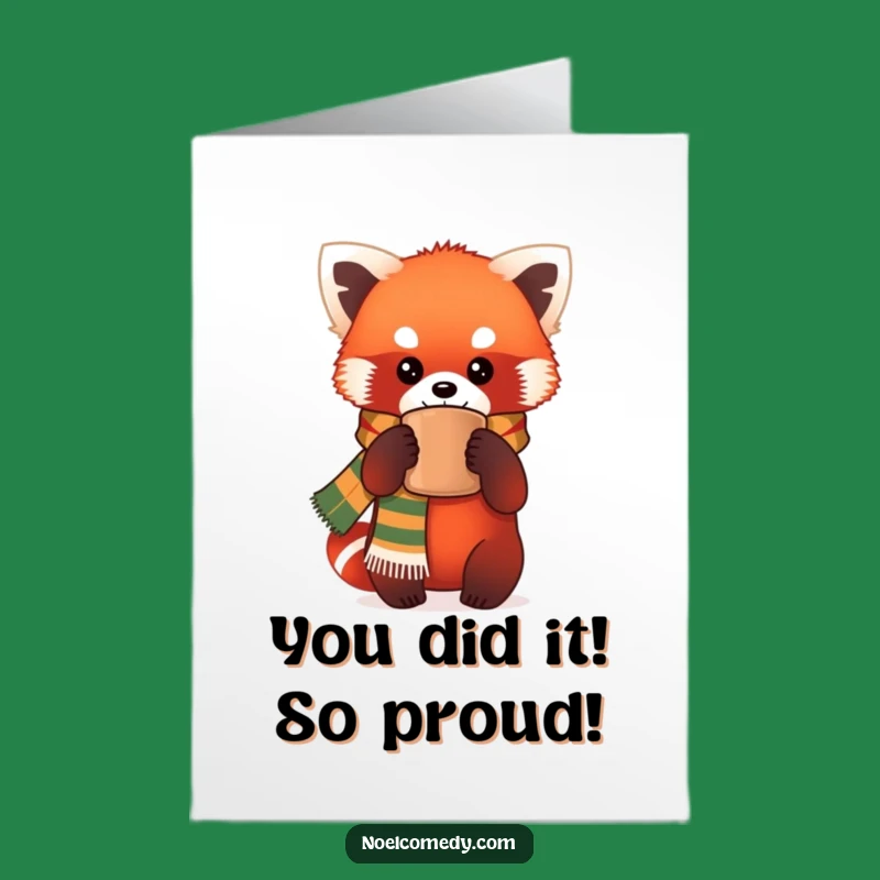 Free Printable Red Panda Congrats Card: Cozy Scarf Mug Downloadable Gift