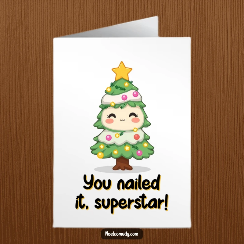 Funny Free Printable Congratulations Card: A decorated pine tree with twinkling lights and stars beaming with pride.