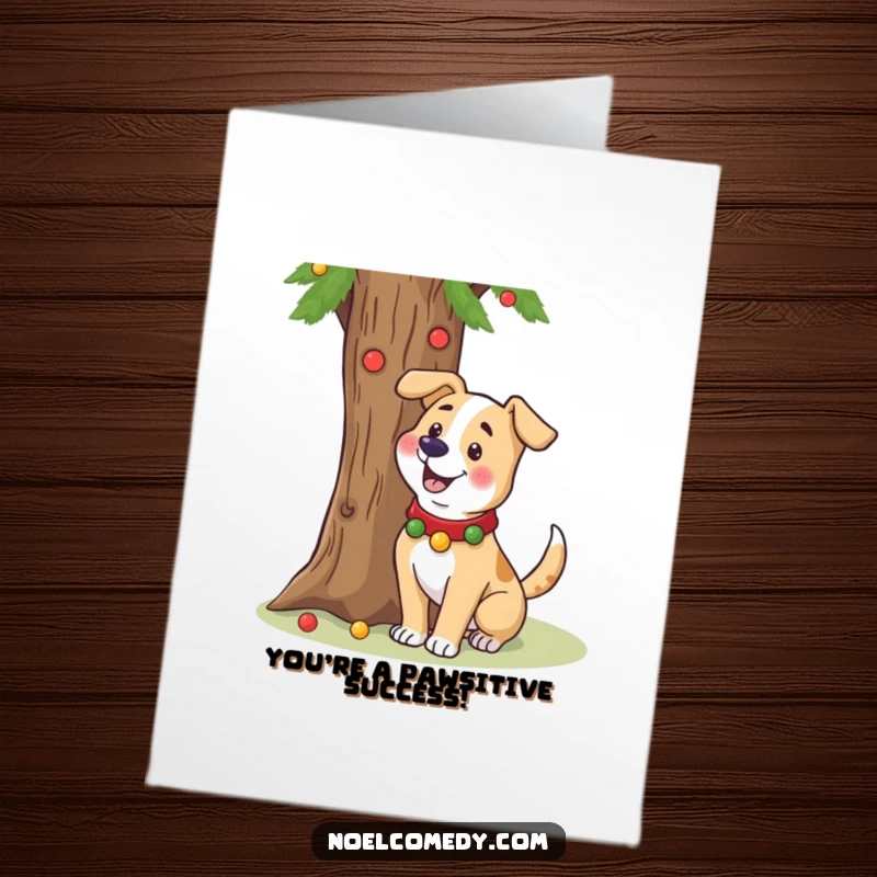 Funny Free Printable Congratulations Card: A cheerful dog in a festive collar, wagging its tail vigorously, celebrating a wonderful achievement.