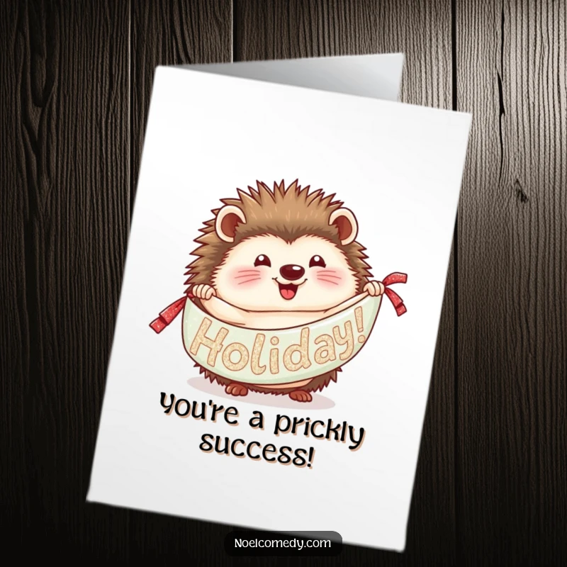 Funny Free Printable Congratulations Card: A cute hedgehog unfurls a shimmering glitter banner, announcing wonderful news with delight.
