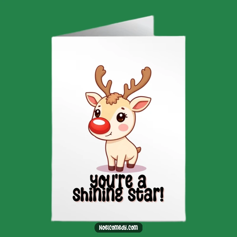 Free Printable Congrats Card: Reindeer Red Nose Celebrating Success Downloadable Gift