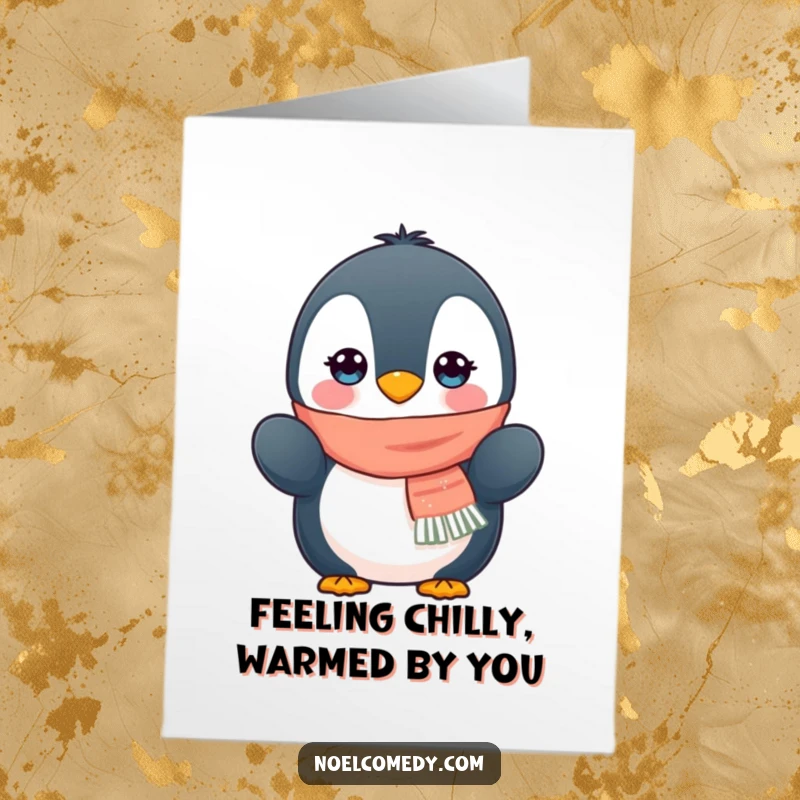 Cute Free Printable Thank You Card: A penguin wearing a cozy scarf and mittens, offering a warm thank you.