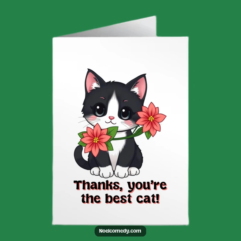 Free Printable Cat Thank You Card: Chic Poinsettia Cat for Your Kindness!