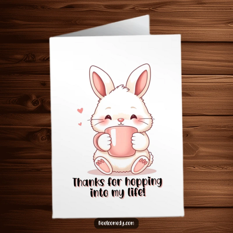 Funny Free Printable Thank You Card: A fluffy bunny holding a warm mug, a sweet downloadable DIY gift of thanks.
