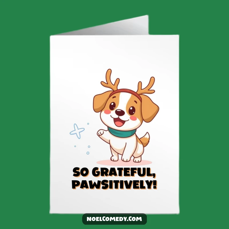 Free Printable Thank You Card: Dog With Reindeer Headband, Express Gratitude with a Funny Downloadable