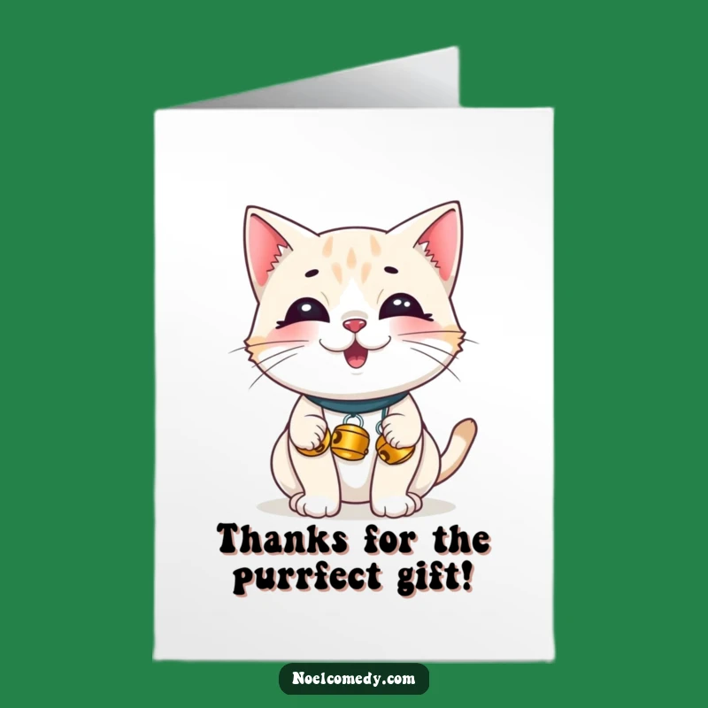Free Printable Thank You Card: Giggling Cat with Bells, Funny Downloadable Gift