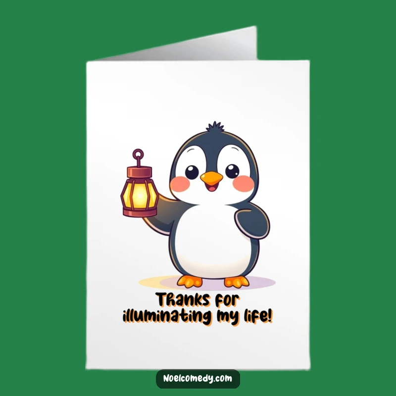 Free Printable Thank You Card: Surprised Penguin Lantern Funny Downloadable Gift