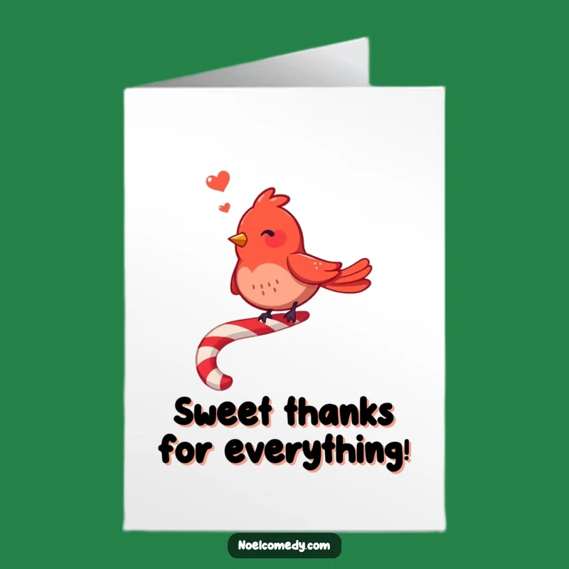 Free Printable Thank You Card: Merry Red Bird Candy Cane Singer Downloadable Gift