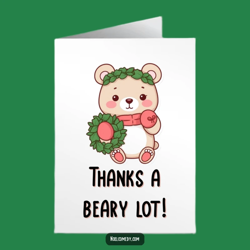 Free Printable Thank You Card: Cheerful Bear Wreath for a Grateful Downloadable Gift