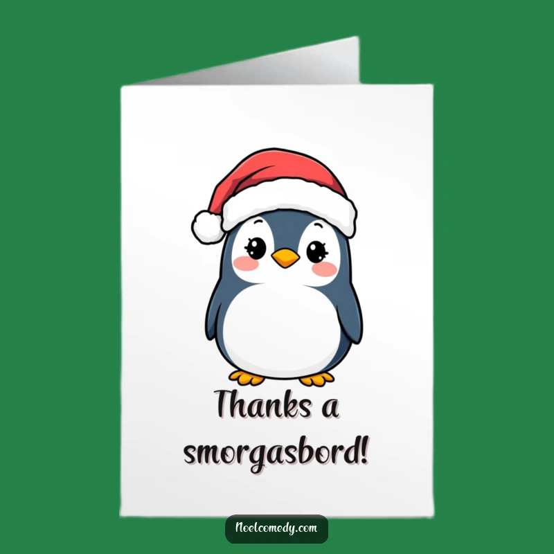 Free Printable Thank You Card: Penguin Santa Hat Expressing Gratitude Downloadable Gift