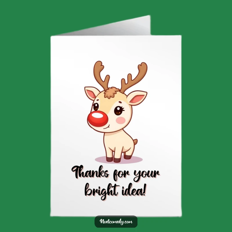 Free Printable Thank You Card: Reindeer Red Nose Expressing Gratitude Downloadable Gift
