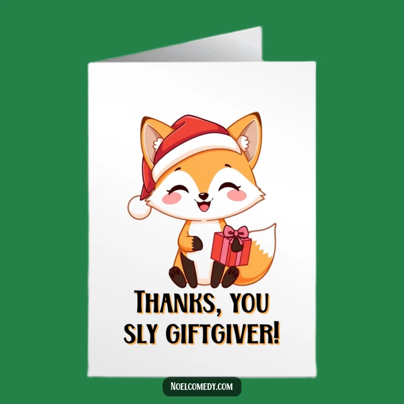 Free Printable Thank You Card: Fox Santa Hat Present Funny Downloadable Gift