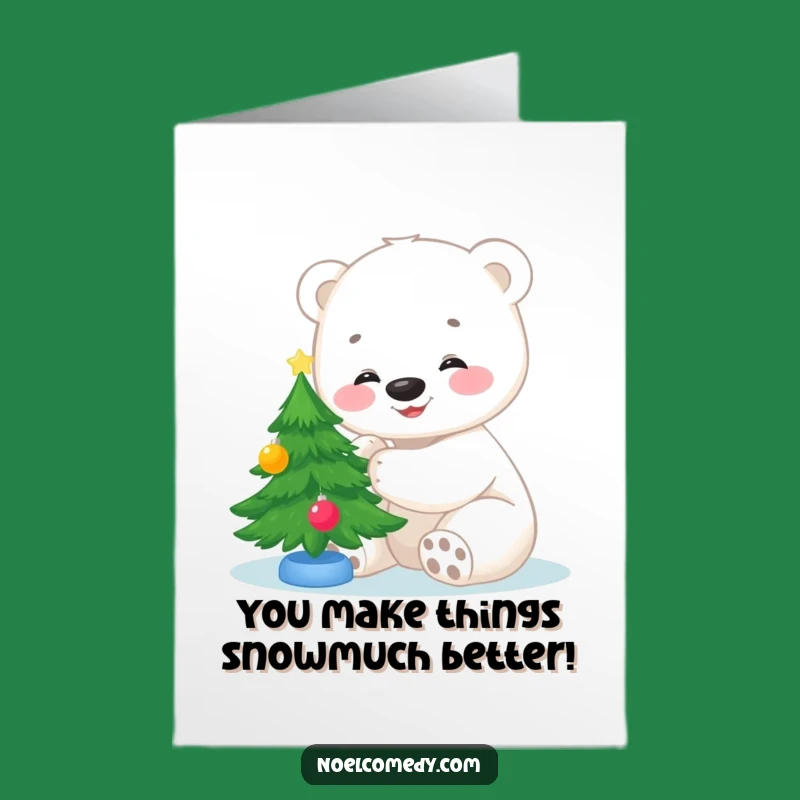 Free Printable Thank You Card: Polar Bear Decorating Tree Funny Downloadable Gift