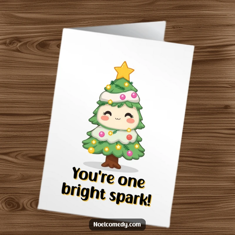 Funny Free Printable Thank You Card: A decorated pine tree with twinkling lights offering heartfelt thanks.