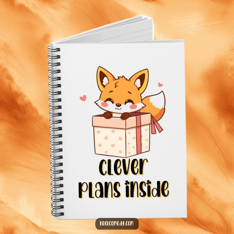 Funny Notebook: A cheerful fox peeking from a gift box, perfect for jotting down whimsical thoughts and ideas.