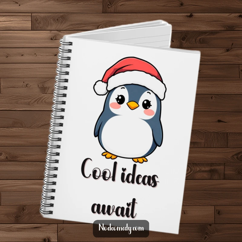 Funny Notebook: A smiling penguin wearing a Santa hat, perfect for writing festive notes and holiday plans.