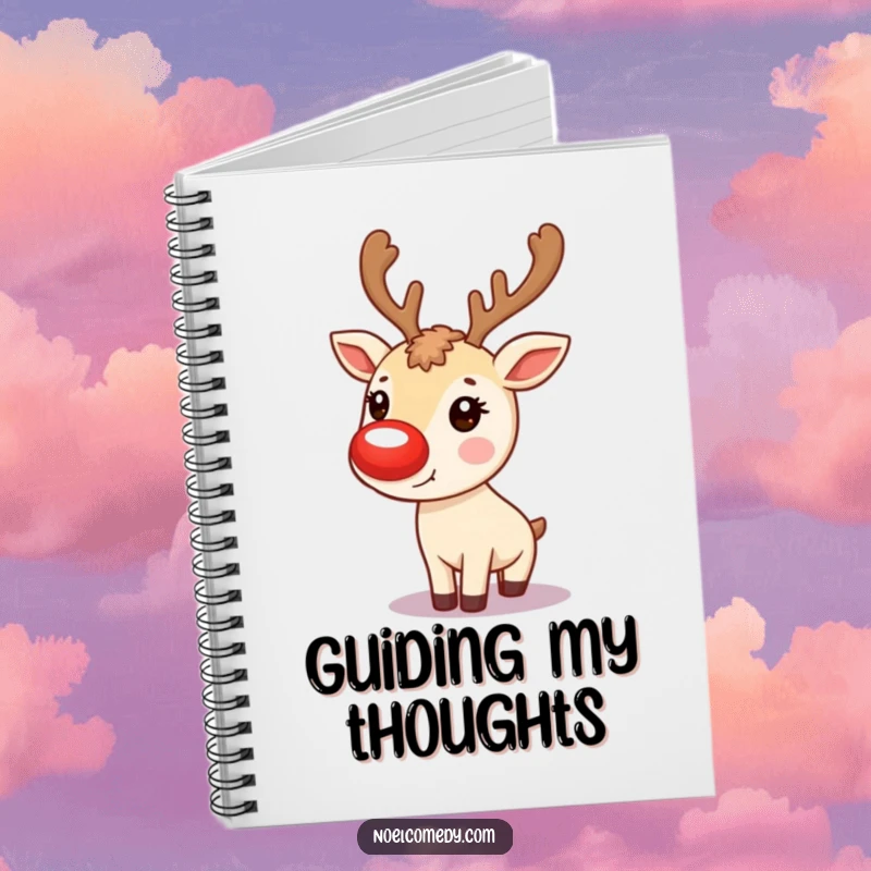 Funny Notebook: A cute reindeer with a glowing red nose, perfect for writing festive notes and holiday plans.