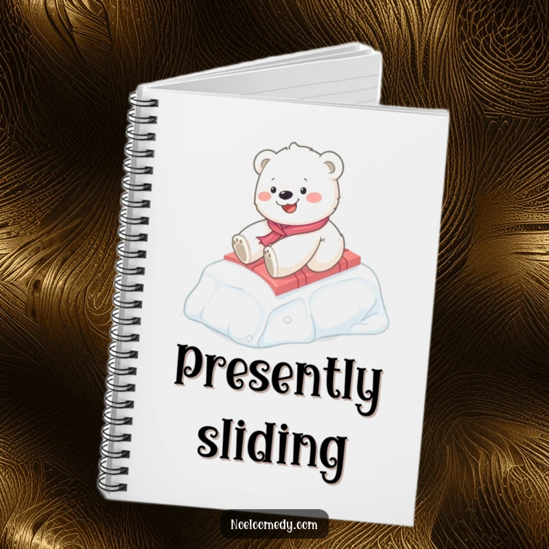 Funny Polar Bear Cub Spiral Notebook: A happy cub slides on a present, perfect for notes, a fun and funny gift.