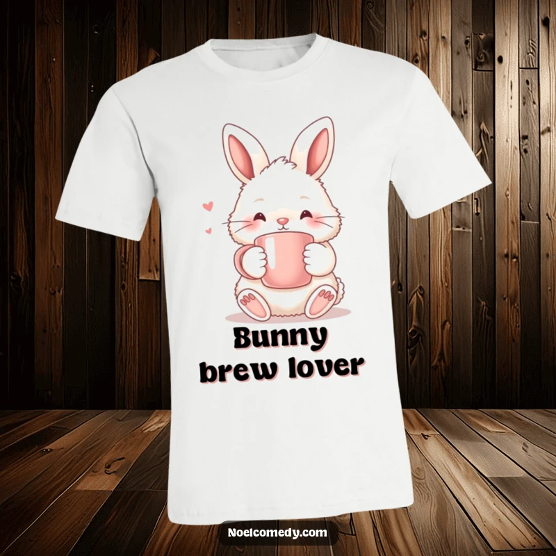 Funny T-Shirt: A fluffy bunny holding a warm mug, embodying coziness, comfort, and adorable, heartwarming humor.