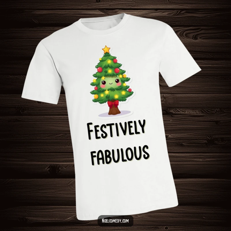 Festive Pine Tree T-Shirt: A decorated pine tree character adorned with twinkling lights and stars, celebrating the joy of the holiday season.