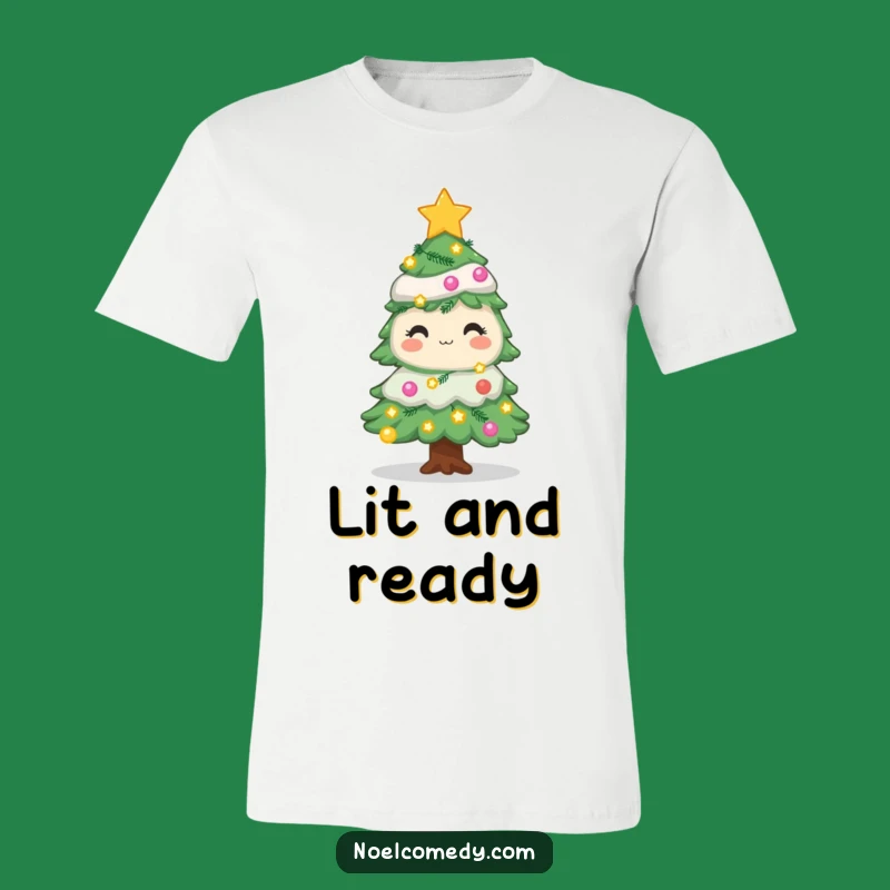 Funny Decorated Pine Tree T-Shirt: Twinkling Lights & Stars Holiday Tee, Hilarious Gift
