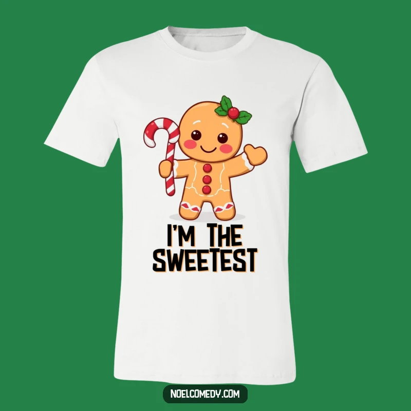 Funny Gingerbread Man T-Shirt: Festive Character Waving Candy Cane, Hilarious Holiday Apparel
