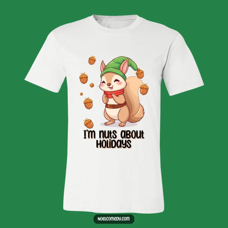 Funny Elf Squirrel T-Shirt: Acorn Ornament Toss, Comical Holiday Gift Apparel