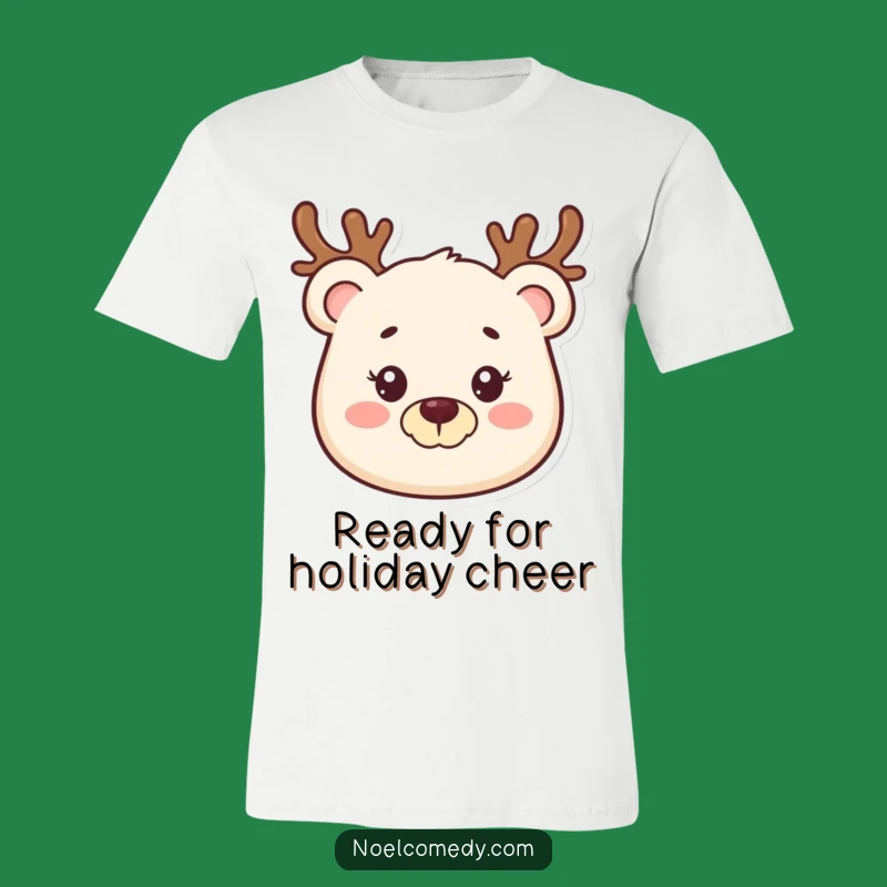 Funny Bear Reindeer T-Shirt, Smiling Holiday Tee, Winter Fun Gift