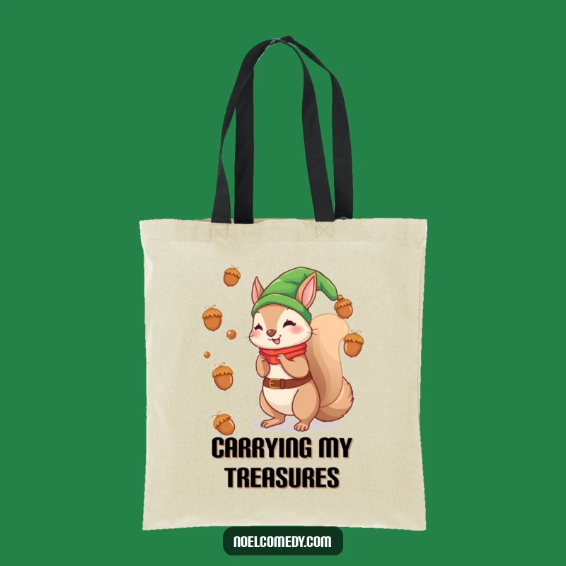 Funny Elf Squirrel Tote Bag: Holiday Acorn Carrier, Chic and Funny Gift