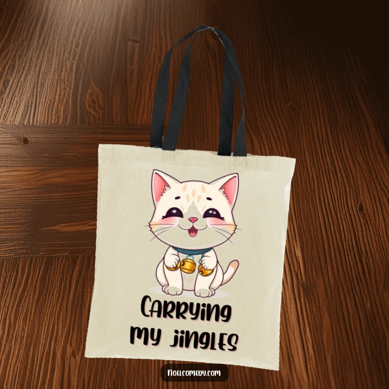 Funny Tote Bag: A giggling cat with tiny jingle bells, perfect for carrying everyday items with a dose of playful charm.