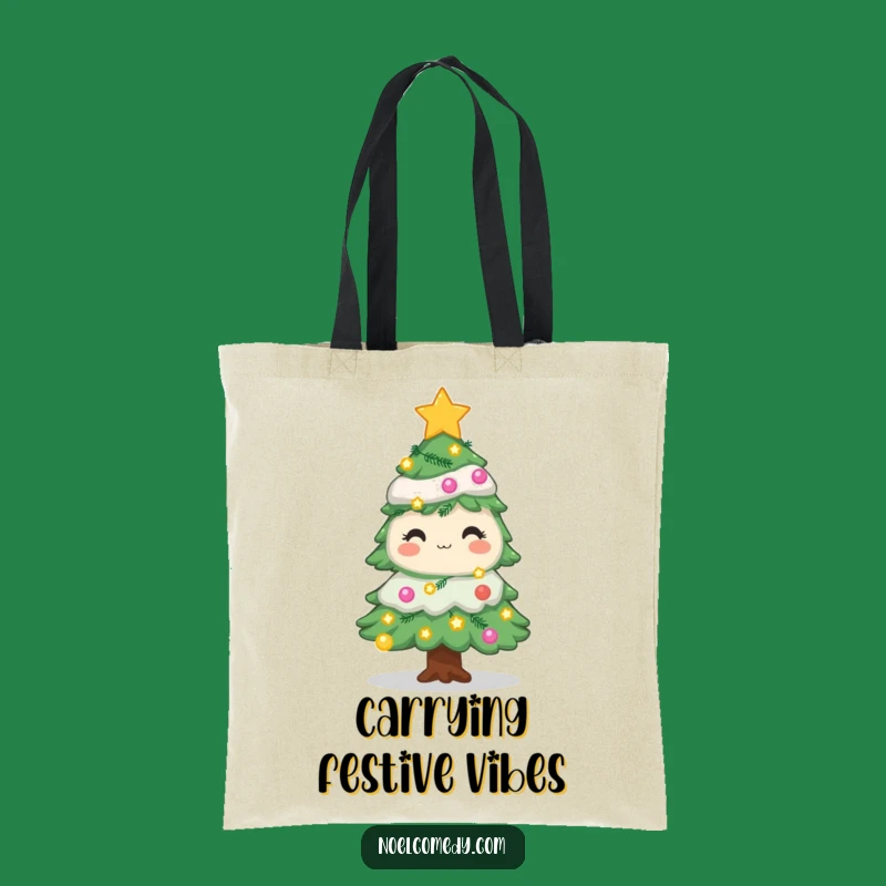 Funny Holiday Tree Tote Bag: Twinkling Lights & Stars Canvas Bag, Great Funny Gift