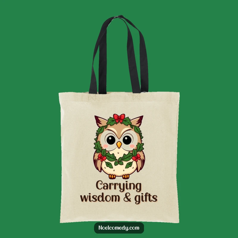 Funny Owl Tote Bag: Curious Character in Festive Wreath, Stylish Holiday Carryall