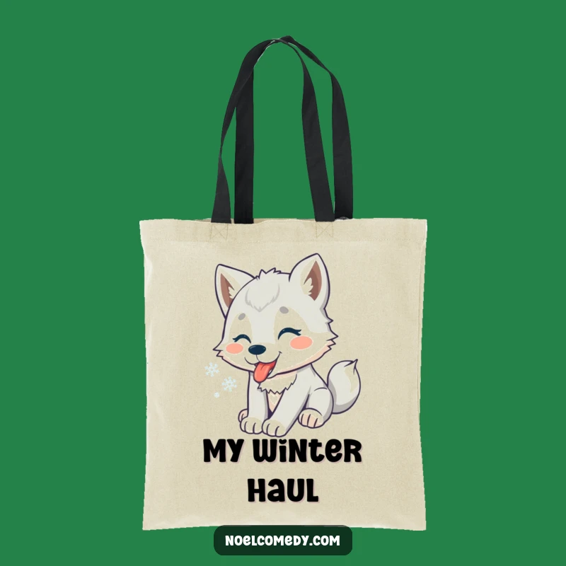 Funny Wolf Pup Snowflakes Tote Bag: Playful Pup's Winter Carryall for a Practical Gift
